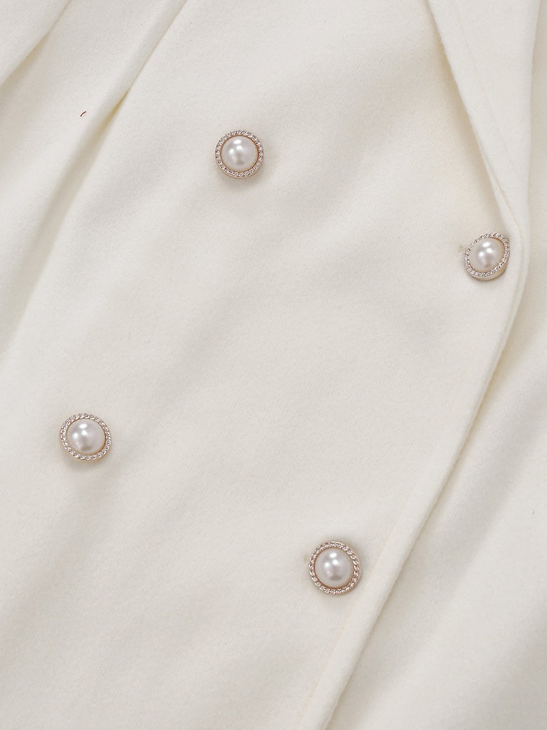 White 1940s Pearl Button Faux-Wool Coat