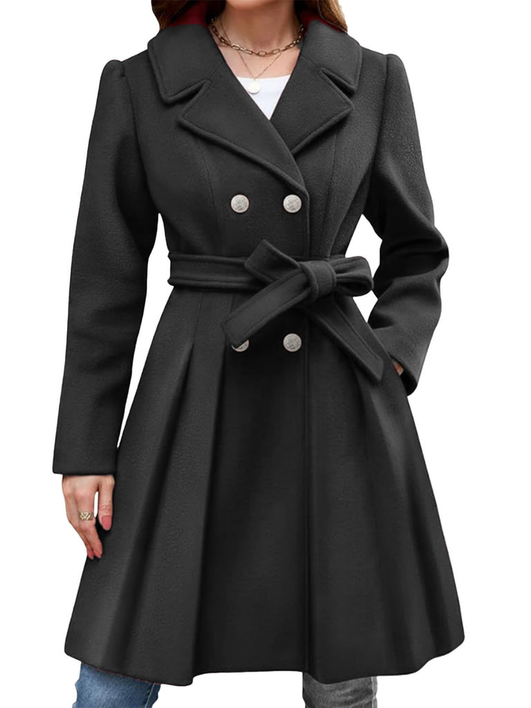 1950s Solid Notched Collar Double-Breasted Coat