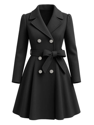 1950s Solid Notched Collar Double-Breasted Coat