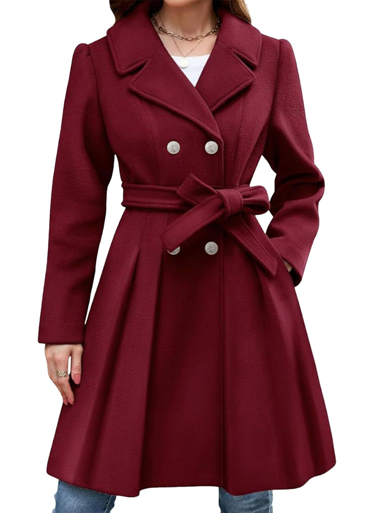 1950s Solid Notched Collar Double-Breasted Coat