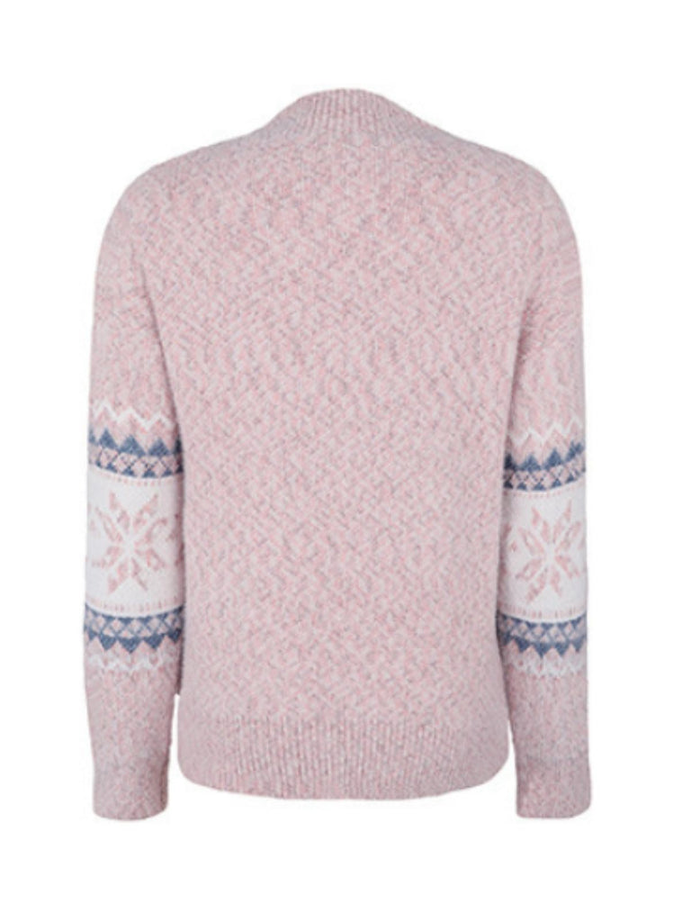 Pink 1980s Christmas Snowflake High-Neck Sweatshirt