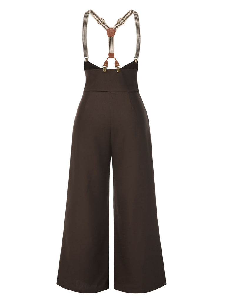 [Pre-Sale] [Plus Size] Dark Brown 1950s Button Suspender Pants