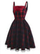 [Pre-Sale] Red & Black 1950s Plaid Bow Mesh Dress