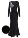 [Pre-Sale] Black 1930s Sequined Velvet Cutout Slit Fishtail Dress
