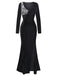 [Pre-Sale] Black 1930s Sequined Velvet Cutout Slit Fishtail Dress