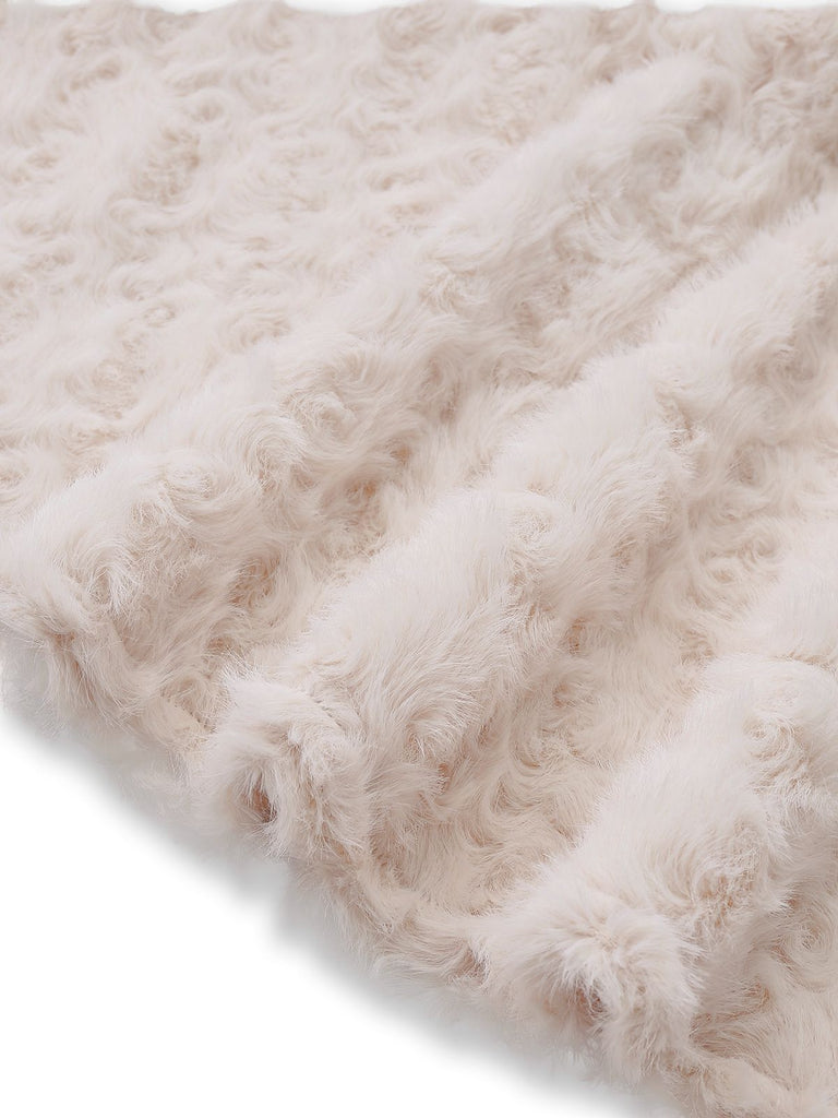 [Pre-Sale] Beige 1950s Keyhole Bow Knit Plush Patchwork Dress