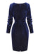 [Pre-Sale] Blue 1960s V-Neck Glitter Velvet Pencil Dress