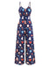 Blue 1930s Christmas Elements Printed Straps Jumpsuit