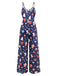 Blue 1930s Christmas Elements Printed Straps Jumpsuit