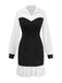 Black & White 1960s Colorblock Pleated Lapel Dress