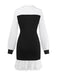 Black & White 1960s Colorblock Pleated Lapel Dress