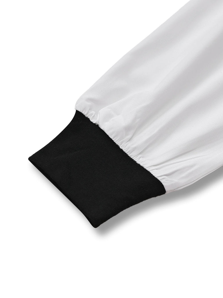 Black & White 1960s Colorblock Pleated Lapel Dress