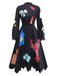 Black 1950s Lobster Zigzag Neck Lantern Sleeve Dress