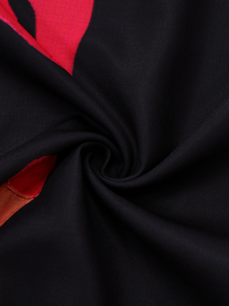 Black 1950s Lobster Zigzag Neck Lantern Sleeve Dress