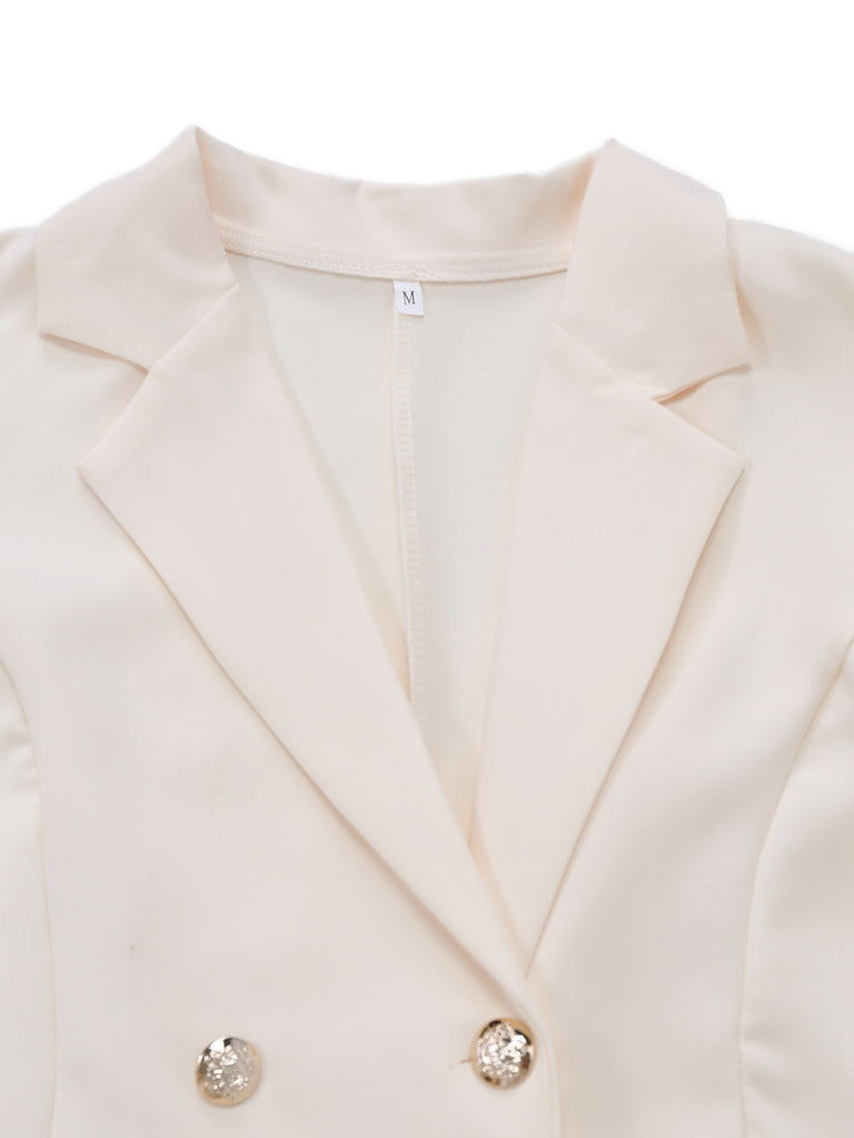 Beige 1970s Double Breasted Lapel Pleated Dress