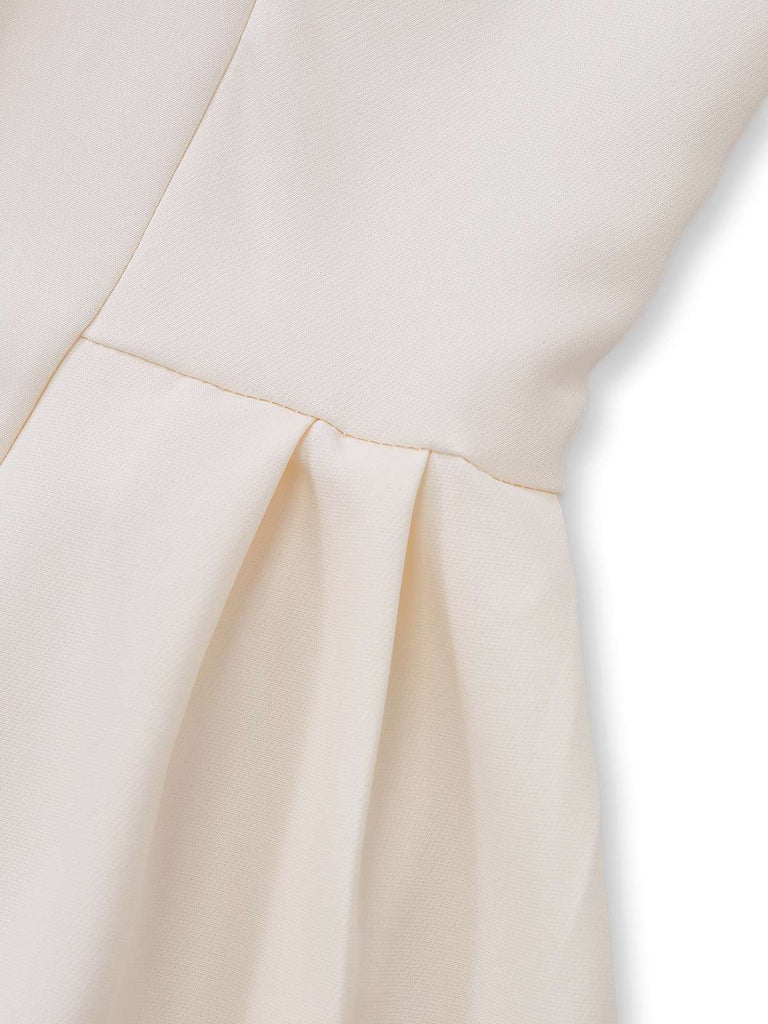 Beige 1970s Double Breasted Lapel Pleated Dress