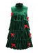 Green 1960s Velvet Bowknot Stand Collar Tiered Dress