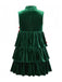 Green 1960s Velvet Bowknot Stand Collar Tiered Dress
