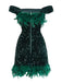 Green 1960s Off-Shoulder Sequined Feather Bodycon Dress