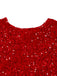 Red 1960s Sequined Bow Round Neck Long Sleeve Dress
