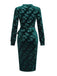 Green 1960s Velvet Plant Pattern Pencil Dress