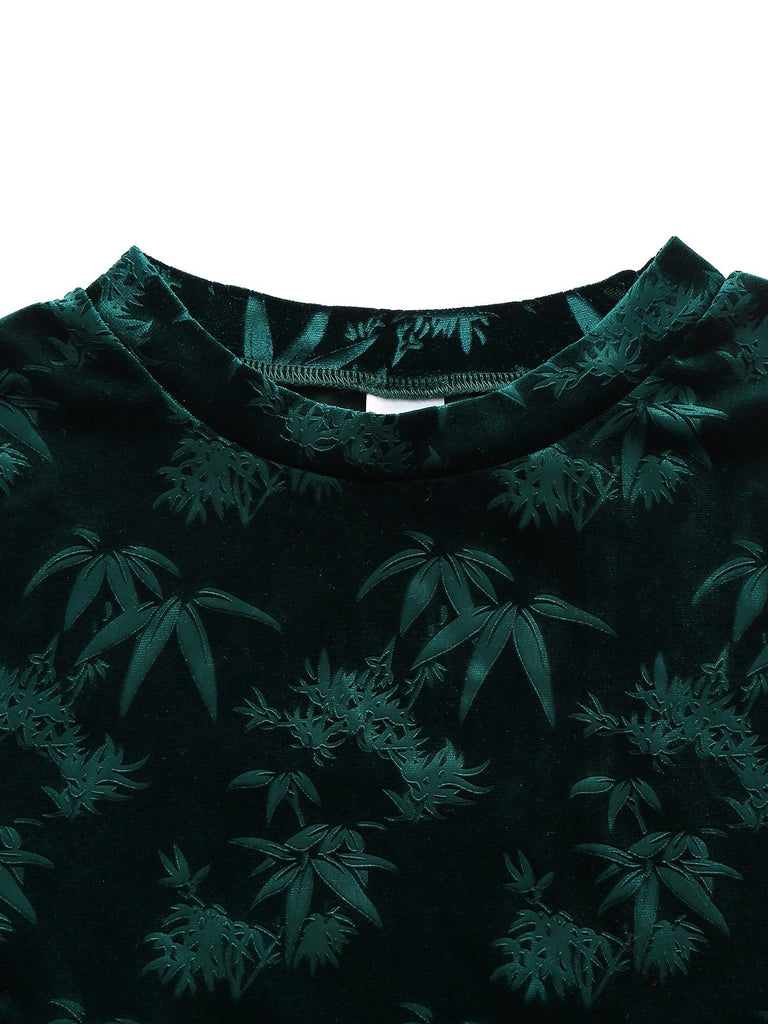 Green 1960s Velvet Plant Pattern Pencil Dress