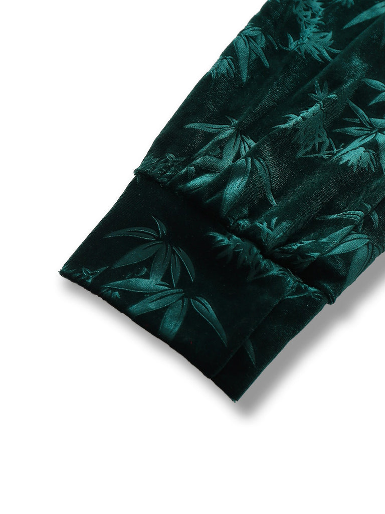 Green 1960s Velvet Plant Pattern Pencil Dress