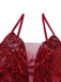 Wine Red 1950s Sequin Deep-V Mesh Dress