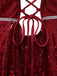 Wine Red 1950s Sequin Deep-V Mesh Dress