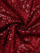 Wine Red 1950s Sequin Deep-V Mesh Dress
