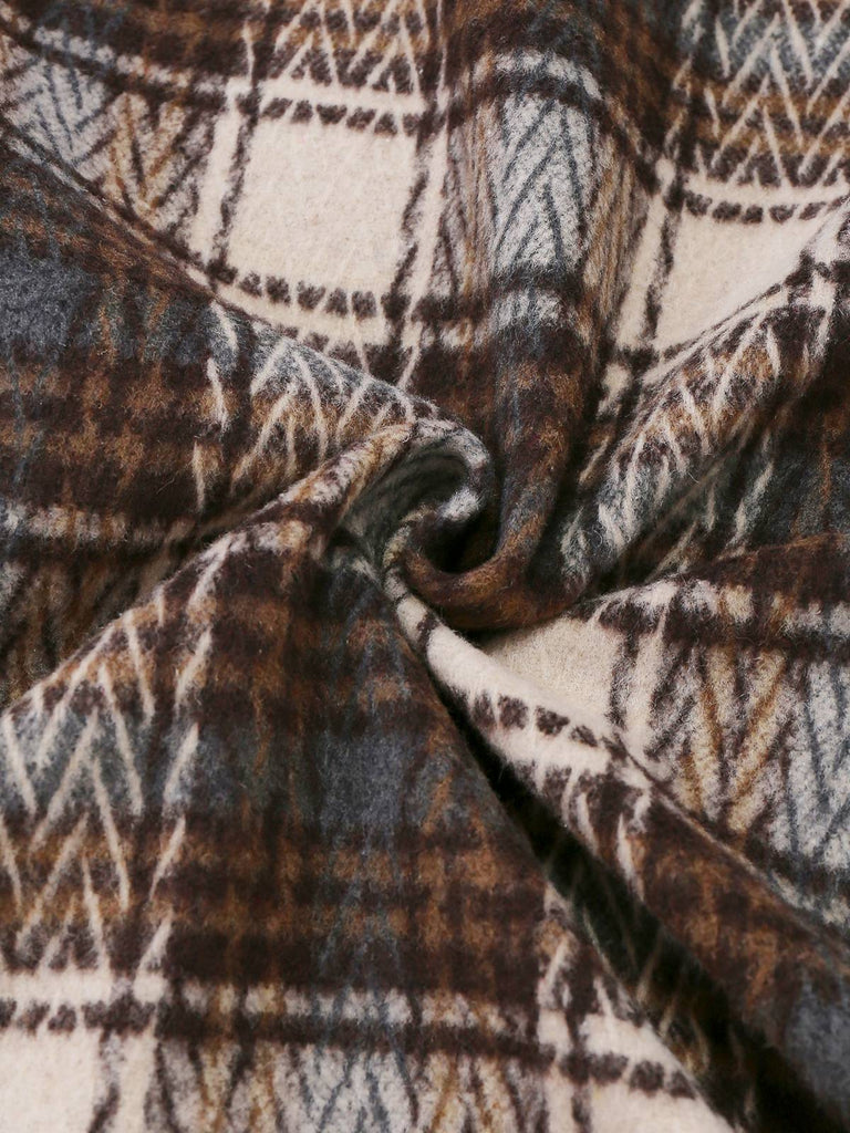 [Pre-Sale] Brown 1940s Cotton Plaid Asymmetrical Lapel Coat