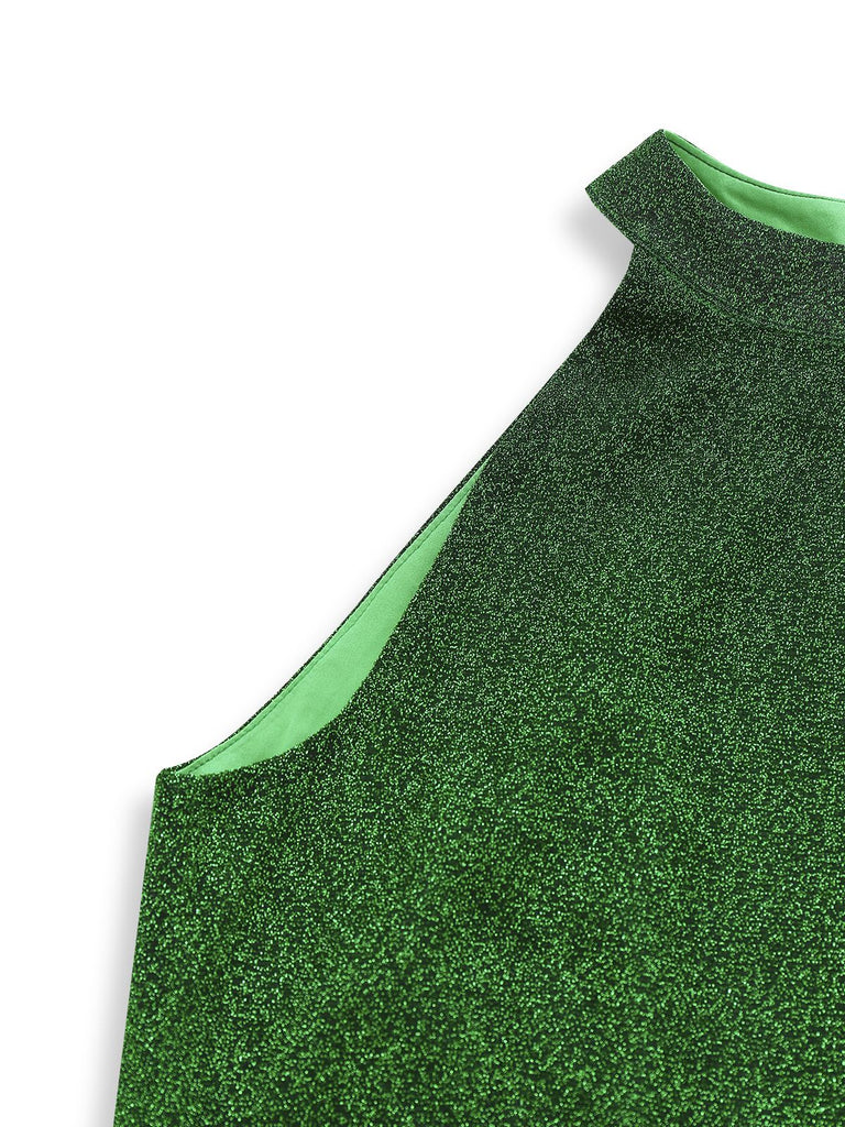 [Pre-Sale] Green 1980s Solid Sparkly Mock Mesh Jumpsuit