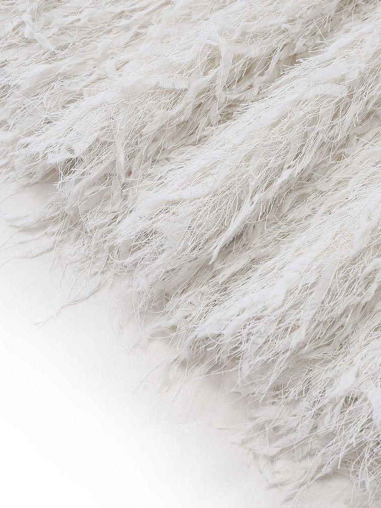 [Pre-Sale] White 1960s Satin Feathered Fringe Bustier Dress