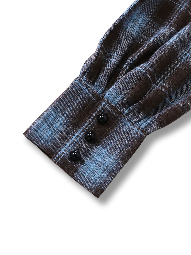 [Pre-Sale] Blue Grey 1940s Plaid Sweetheart Neck Brushed Dress