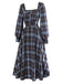 [Pre-Sale] Blue Grey 1940s Plaid Sweetheart Neck Brushed Dress