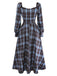 [Pre-Sale] Blue Grey 1940s Plaid Sweetheart Neck Brushed Dress