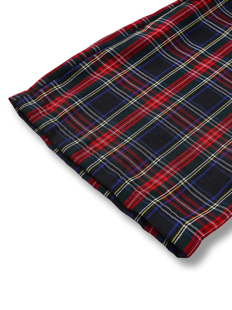 [Pre-Sale] Black 1940s Tartan Plaid Ruffled Bow Overall Pants