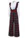 [Pre-Sale] 2PCS White & Black 1940s Blouse & Tartan Overall Pants