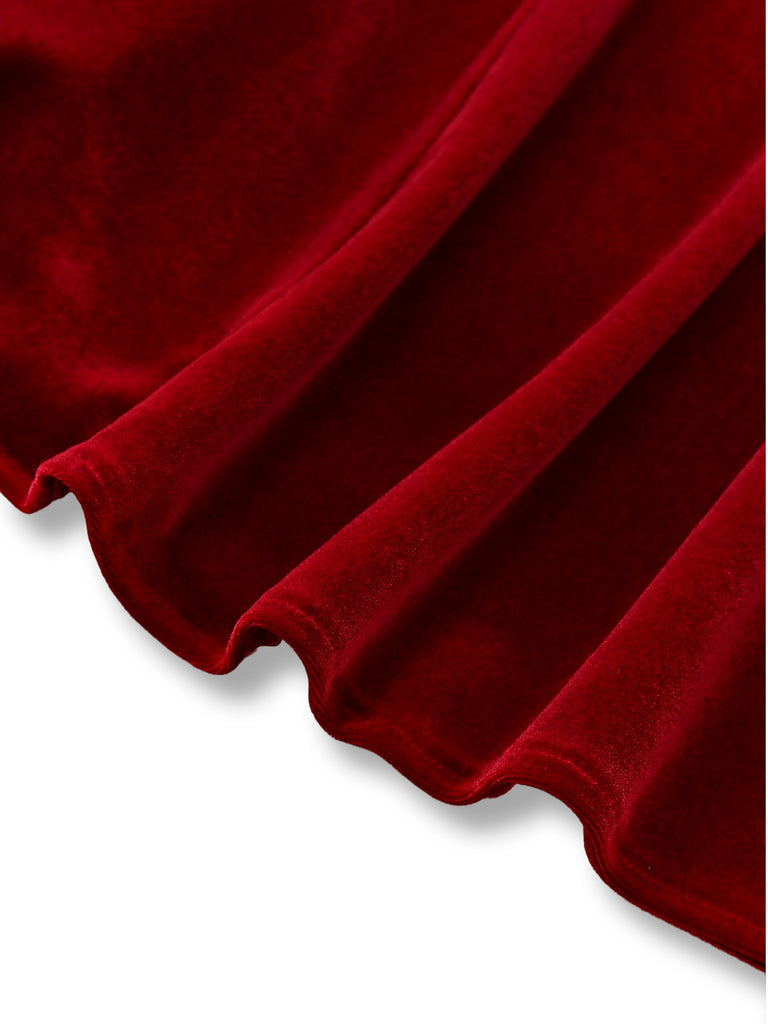 [Pre-Sale] Red 1940s Velvet Shirt Collar Bow Dress