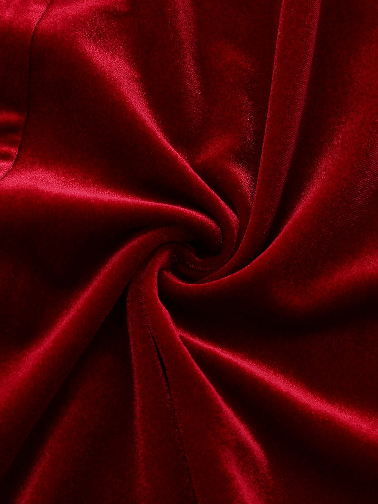 [Pre-Sale] Red 1940s Velvet Shirt Collar Bow Dress