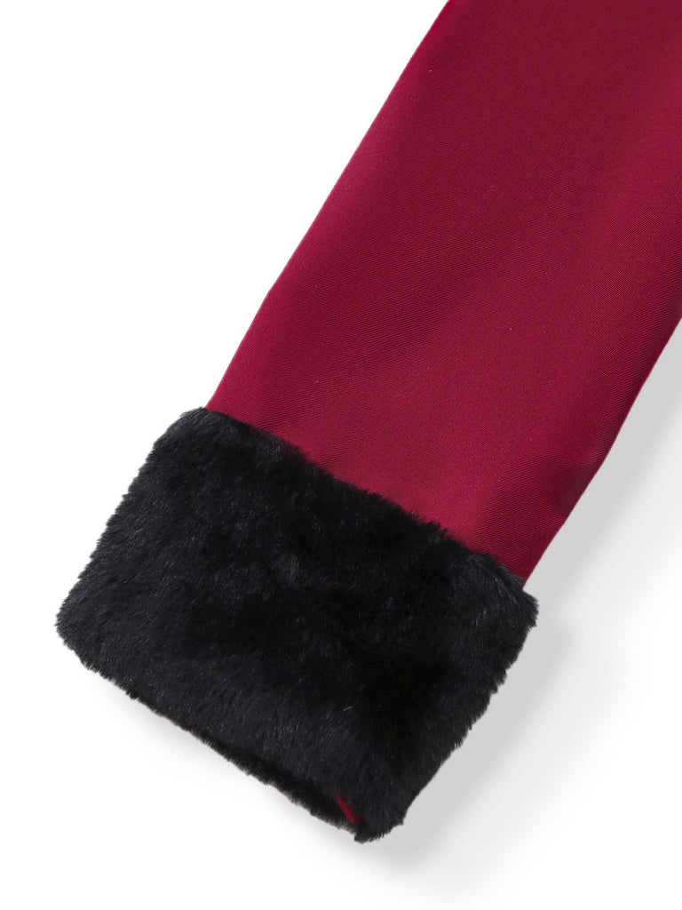 [Pre-Sale] Red 1950s Plush Trim Trench Coat & Detachable Cape