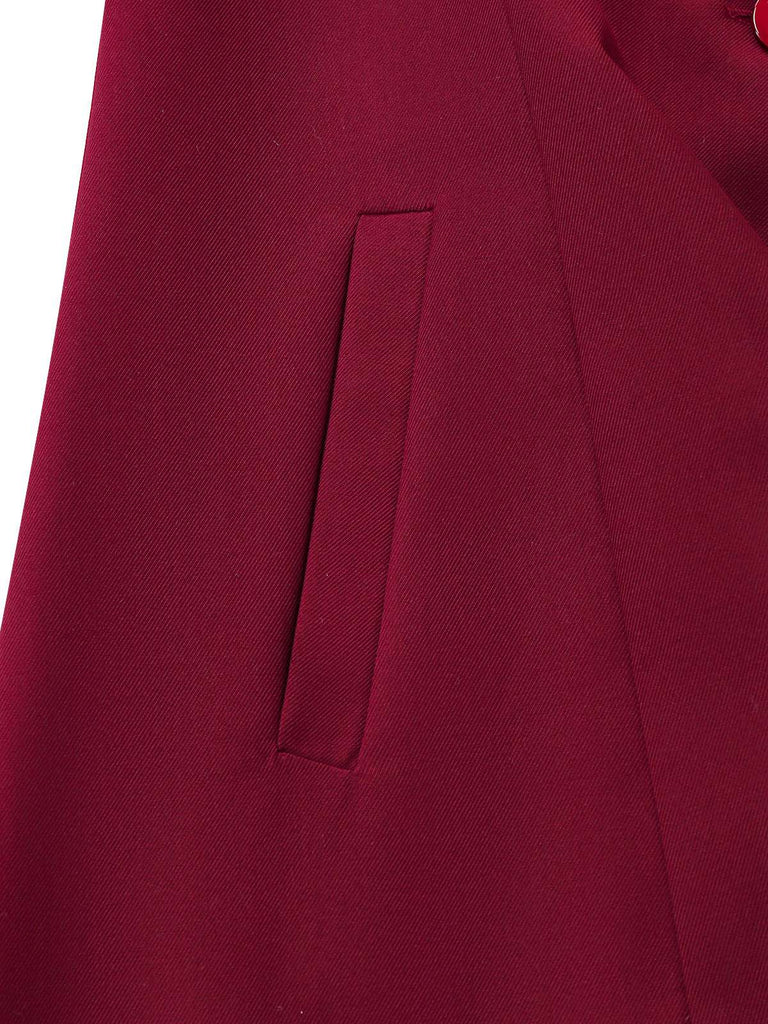 [Pre-Sale] Red 1950s Plush Trim Trench Coat & Detachable Cape