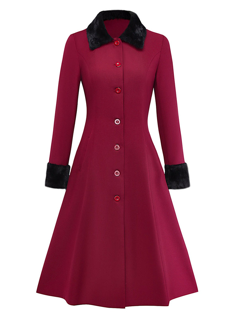 [Pre-Sale] Red 1950s Plush Trim Trench Coat & Detachable Cape