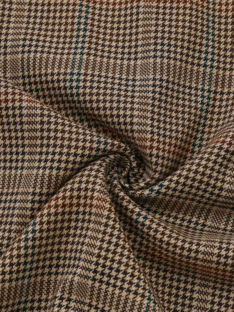 [Pre-Sale] 2PCS Beige 1960s Contrasted Blouse & Houndstooth Suspender Skirt