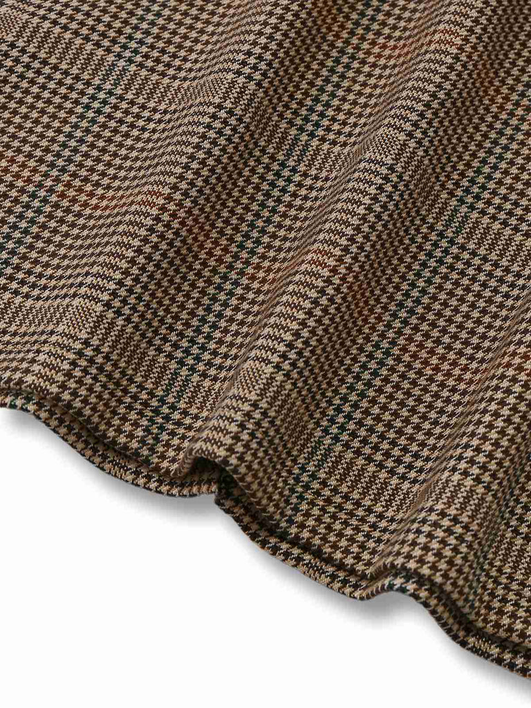 [Pre-Sale] 2PCS Beige 1960s Contrasted Blouse & Houndstooth Suspender Skirt