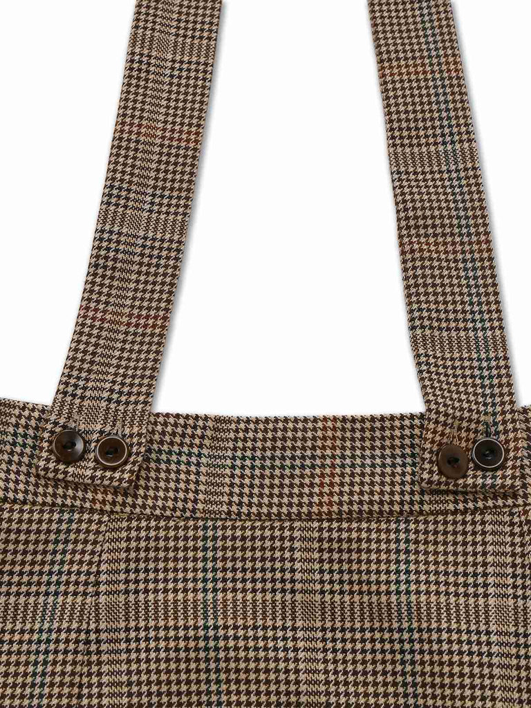 [Pre-Sale] 2PCS Beige 1960s Contrasted Blouse & Houndstooth Suspender Skirt