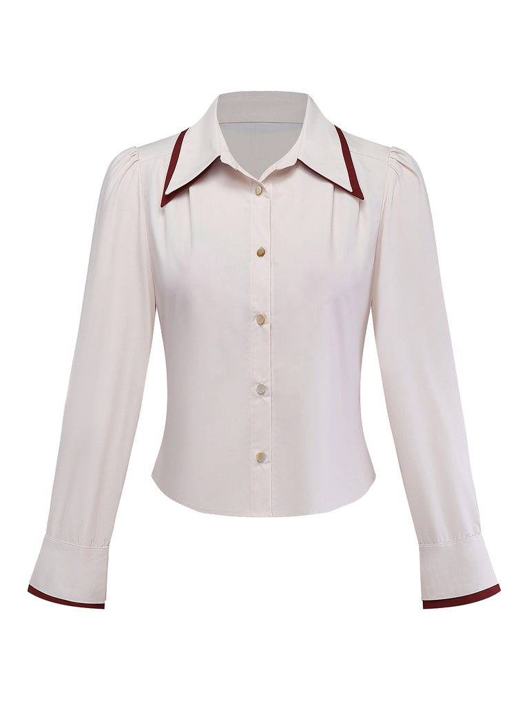 [Pre-Sale] 2PCS Beige 1960s Contrasted Blouse & Houndstooth Suspender Skirt