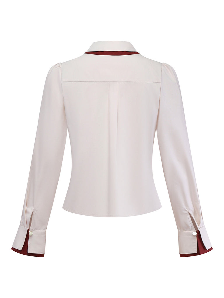 [Pre-Sale] 2PCS Beige 1960s Contrasted Blouse & Houndstooth Suspender Skirt