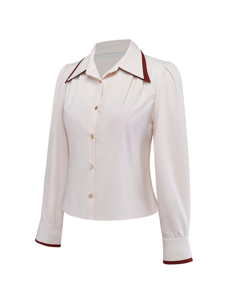 [Pre-Sale] 2PCS Beige 1960s Contrasted Blouse & Houndstooth Suspender Skirt