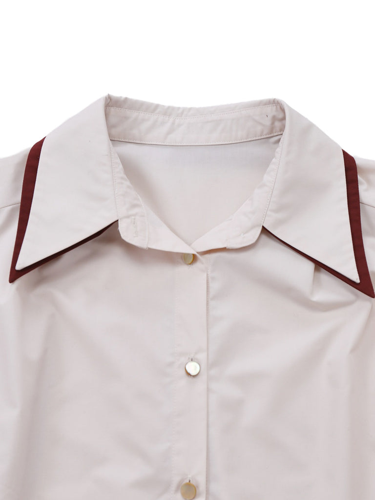 [Pre-Sale] 2PCS Beige 1960s Contrasted Blouse & Houndstooth Suspender Skirt